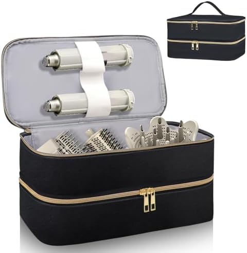 Travel Carrying Case for Shark Flex Style, Double Layer Storage Case for Shark SpeedStyle Hair Dryer Attachments, Waterproof PU Leather Organizer Bag for Shark Flexstyle Airwrap Styler (Black)