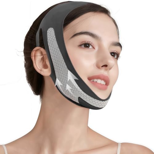 Graphene V-Line Mask, Chin Strap for Sleeping,Chin Strap for Women,Jaw Exerciser,Black,M