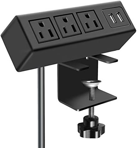 CCCEI 3 Outlet Desk Clamp Power Strip with USB Ports, Desktop Power Strip Surge Protector 1200J. Desk Mount Charging Power Station, on Desk Edge Power Outlet 125V 12A 1500W.