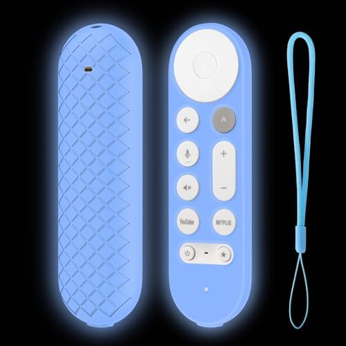 LEFXMOPHY for Google TV Streamer Remote Case, Cover for Google TV Streamer 4K 2024 Voice Remote Control Blue Silicone Sleeve Glow in Dark