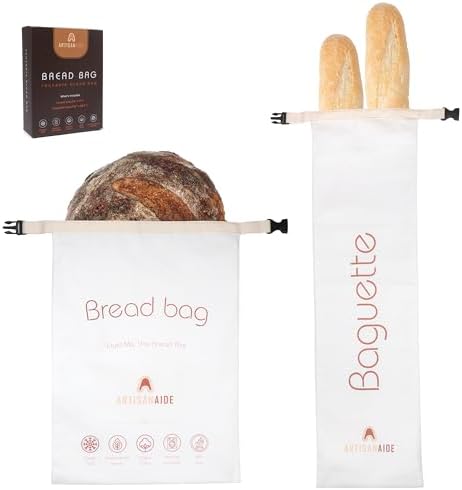 Large Bread Bag and Baguette Bag Combo, Bread Storage, Sourdough Bread Bags, Linen Bread Bags for Homemade Bread, Buckle Closure, Machine Washable, Freezer Safe, BPA Free, Gifts for Sourdough Bakers