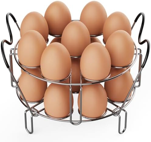 GSlife Egg Steamer Rack - Stackable Instant Pot Egg Rack with Heat Resistant Silicon Handles, Cook 18 Eggs, Stainless Steel Egg Steaming Rack for 6, 8 Qt Pressure Cooker Accessories, Kitchen Steam Rack, 2 Pack