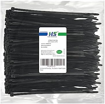 HS Strong Fuel Hose Zip Ties 8 Inch x 3/16" (Bulk-500 Count) UV Black Cable Ties 50 Pounds Heavy Duty Self-Locking Strap Ties for Automotive,Outdoor Fence Purpose