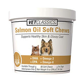 Vet Classics Salmon Oil Pet Supplement for Healthy Skin, Glossy Coats – Dog Coat Supplement, Cat Skin Supplement – Includes Omega-3, 6, 9, Source of DHA, EPA – Soft Chews 90 Ct.