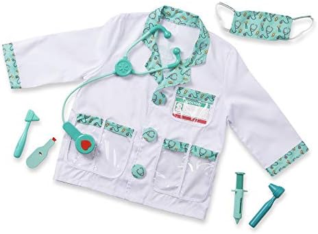 Melissa & Doug Doctor Role Play Costume Dress-Up Set (8 pcs) Pretend Play Role Dress-Up Doctor Costume And Kit With Stethoscope For Kids