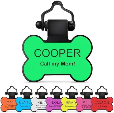 SiliDog - The Original Silicone Silent Dog Tag - Personalized Engraved Soundless Pet ID - As Seen On Shark Tank - Durable - Never Fades - Bone - Green