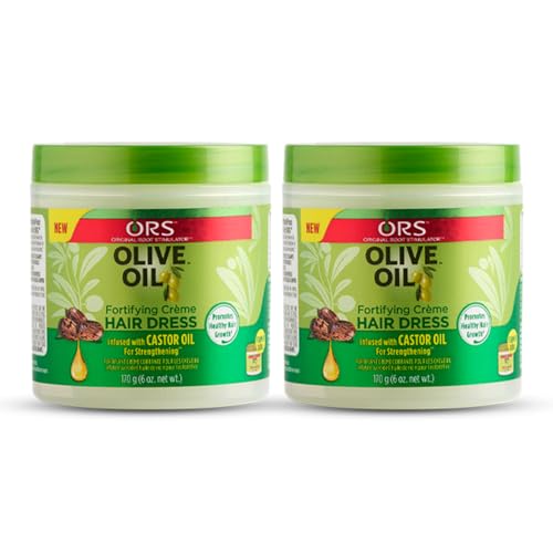 ORS Olive Oil Fortifying Cream Hair Dress Infused with Castor Oil for Strengthening 6 Ounce (Pack of 2)