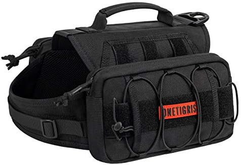 OneTigris Dog Backpack Mammoth for Medium & Large Dogs, Nylon Backpack for Dogs Tactical Pet Backpack with Side Pockets for Hiking Walking Training Running (Black, Small)