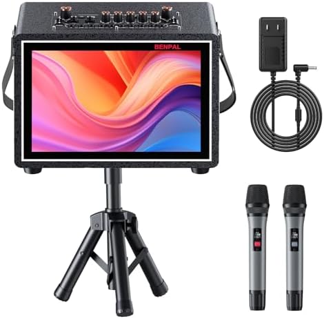 Karaoke Machine with Lyrics Display,12.1-inch capacitive Touch Screen wift YouTube APP Online Play, Portable Bluetooth Speaker PA System with WiFi, HDMI for Home TV Outdoor Party(Stand Included)