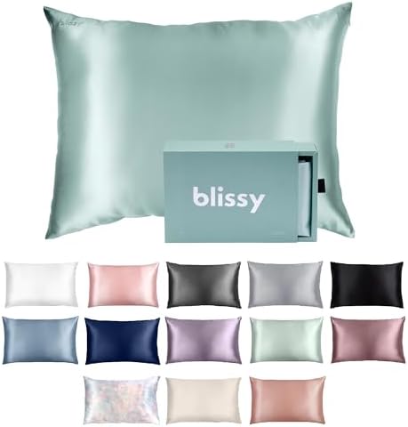 Blissy Silk Pillowcase - 100% Pure Mulberry Silk - 22 Momme 6A High-Grade Fibers - Silk Pillow Cover for Hair & Skin - Regular, Queen & King with Hidden Zipper (Standard, Mint)