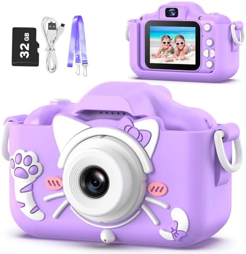 Goopow Kids Camera Toys for 3-8 Year Old Girls Boys,Children Digital Video Camcorder Camera with Cartoon Soft Cover, Best Chritmas Birthday Festival Gift for Kids - 32G SD Card Included
