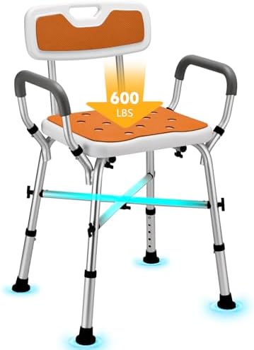 Shower Chair for Inside Shower, FSA/HSA Eligible 600 lbs Heavy Duty Shower Chair for Elderly and Disabled, Height Adjustable Shower Chair with Arms and Back, Bath Chairs for Seniors, Adults, Handicap