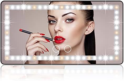 Car Sun Visor Vanity Mirror, Rechargeable Makeup Mirror with 3 Light Modes & 60 LEDs - Dimmable Clip-on Rear View Sun-Shading Cosmetic Mirror, Universal for Car SUV(Black)