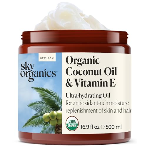 Sky Organics - Organic Coconut Oil & Vitamin E, 16.9 fl oz - Skin & Hair Ultra-Hydrating Oil - Fatty Acids & Antioxidants - Natural, Vegan & Cruelty Free - Skin Care & Hair Care