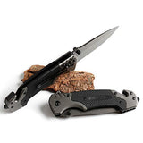 Brawn Folding Pocket Knife with 3-7/8" Black-Oxide Steel Blade, Nylon Grip with Belt Cutter and Glass Breaker