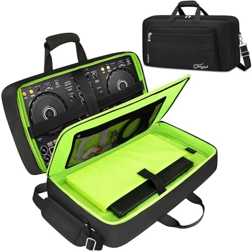 SNIGJAT DJ Controller Case for DDJ-FLX4/ DJ 400/ DDJ-REV1, Padded DJ Controller Bag with 5 Pockets for Laptop, Cables, DJ Carrying Case with Adjustable Shoulder Strap, 21.5"x11.8"x2.5", All Black