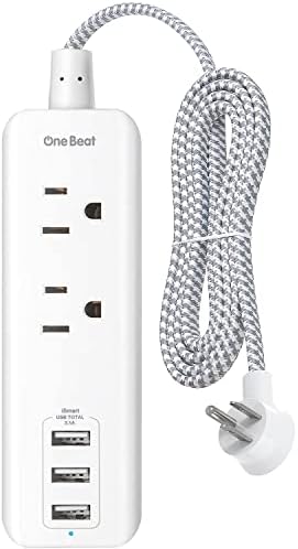 Power Strip with USB - 2 Outlets 3 USB Ports(3.1A, 15W), Desktop Charging Station with 5 ft Braided Extension Cord, Flat Plug Travel Power Strip for Cruise, Home Office, ETL Listed