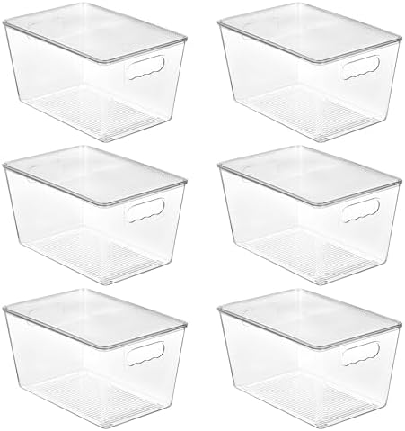 Vtopmart 6 Pack Clear Stackable Storage Bins with Lids, Large Plastic Containers with Handle for Pantry Organizer and Storage,Perfect for Bathroom,Cabinet,Kitchen,Fridge,Closet Organization