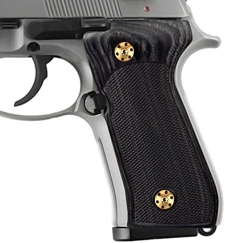 Cool Hand Wood Grips for Beretta 92/96 Full Size, 92 fs, m9, 92a1, 92 INOX, Gold Grips Screws Included, Checker Diamond Cut Texture, 1/4" Thin