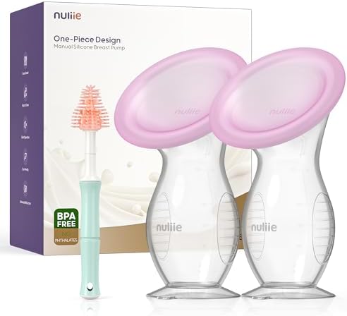 Nuliie 2PCS Silicone Manual Breast Pump with Leak-Proof Lid & Suction Cup, 4oz/120ml BPA-Free, Wearable Hand Pump Breastmilk, Breast Milk Collectors for Breastfeeding Essentials