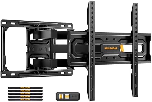 Perlegear Full Motion TV Mount for 32-65 Inch TVs up to 99 lbs, Max VESA 400x400mm, Fits 16”/12” Wood Studs, Height Adjustable Pre-Assembled TV Wall Mount, Tool-Free Tilt, Swivel & Extension, PGMF21