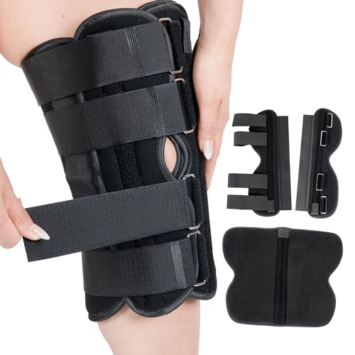 12” Long Adjustable Three Panel Orthopedic Knee Immobilizer – Supportive & Adjustable Side Panels – Knee Brace Stabilizer – Knee Immobilization L1830