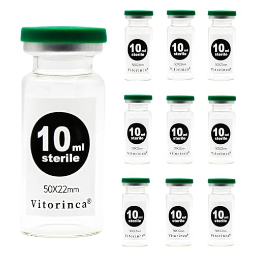 Vitorinca 10ml Sterile Glass Vials, 20 Packs-10ml Sterile Empty Vial with Self-Healing Injection Port and Flip Top Cap, Sterile Package, for use in sterile preparations and Laboratory Study