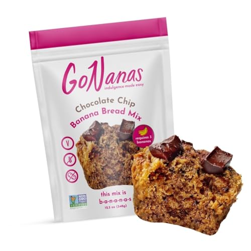 GoNanas Chocolate Chip Oat Flour Banana Bread Mix, Suitable for Plant Based Vegan Diets, Gluten Free Dairy Free Snacks, Healthy Snacks For Adults, Muffin Mix, Nut Free, Cupcakes Dessert, NON-GMO, 1pk