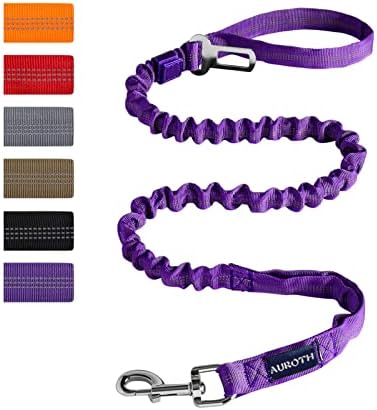 AUROTH Heavy Duty Bungee Dog Leash for Medium Large Breed Dogs, No Pull for Shock Absorption with Car Seat Belt, 2 Padded Handles 4.5FT 6FT Training Dog Leash