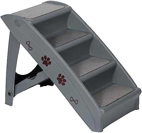 Foldable Pet Dog Stairs for Large Small Dogs Nonslip Dog Steps for High Bed Sofa Couch at Home and Vehicle Dog Ramp for Dogs to get on Bed (Grey)