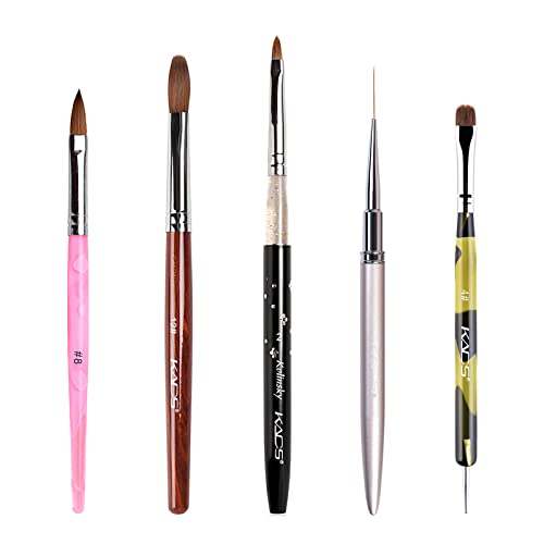 KADS Kolinsky Sable Brush 2 Way Acrylic Professional French Manicure Clean-up Brush Nail Art Brush Nail Dotting Pen (5 Pcs Different Series)