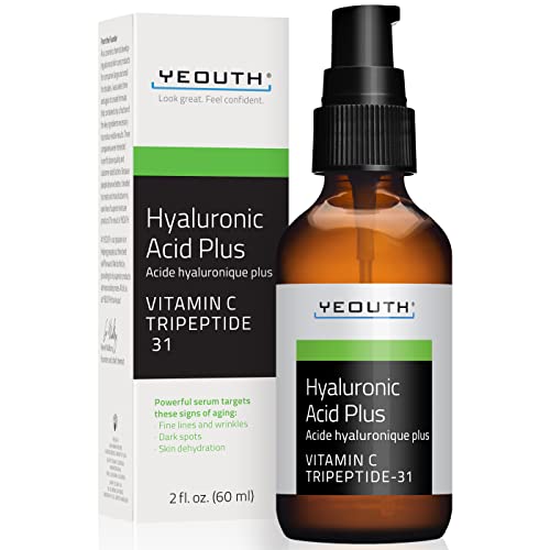 YEOUTH Hyaluronic Acid Serum for Face with Vitamin C, Hydrating Face Serum for Women & Men, Minimize the Look of Wrinkles, Patchy & Dull Skin 2oz