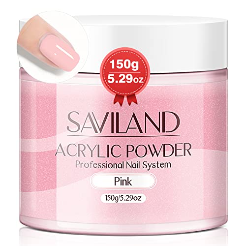 Saviland Pink Acrylic Powder 5.29OZ Large Capacity Acrylic Nail Powder for Salon Effect Nail Extension 3D Carving Frech Manicure Long-Lasting Acrylic Powder for Begginers Home DIY Nail Salon