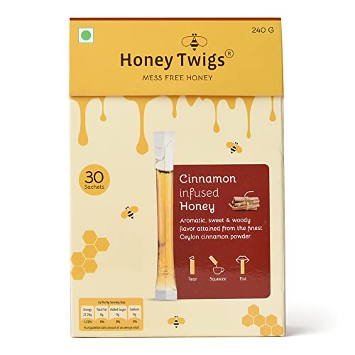 Honey Sticks (By Honey Twigs) - Cinnamon Infused Honey | 30 Count Single Serve Honey Straws - 8.47 oz per pack (8g per stick) | Perfect addition to green tea, warm milk | 100% Natural & Pure, Mess-free