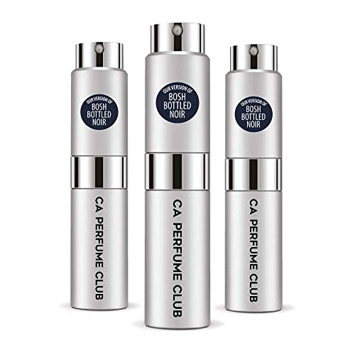 CA Perfume Impression of H. Bosh Bottled Noir For Men Replica Version Fragrance Dupes Concentrated Long Lasting Eau de Parfum Spray Refillable Atomizer Bottle 0.27 Fl Oz-X3