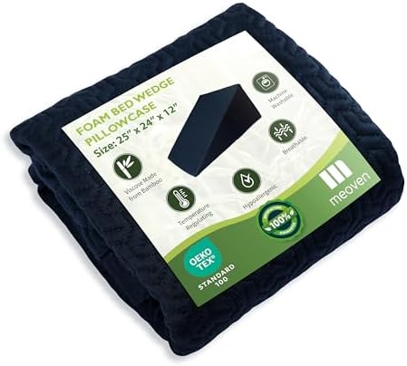 Wedge Pillow Cover for 25x24x12 Bed Wedge Pillow, Hypoallergenic Replacement Case Cover with Zipper & Pockets, Navy Blue