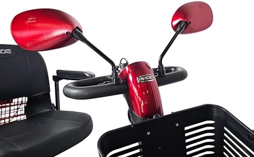 Rear View Mirror Pair For Most Pride Mobility Scooters (Only Works With Scooters With Screw Holes On the Tiller) COLOR: RED
