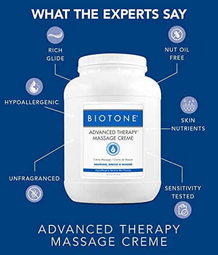 BIOTONE Advanced Therapy Massage Creme, Hypoallergenic and Fragrance-Free, Ideal Glide and Workability, Less Reapplications, Non-Greasy Finish