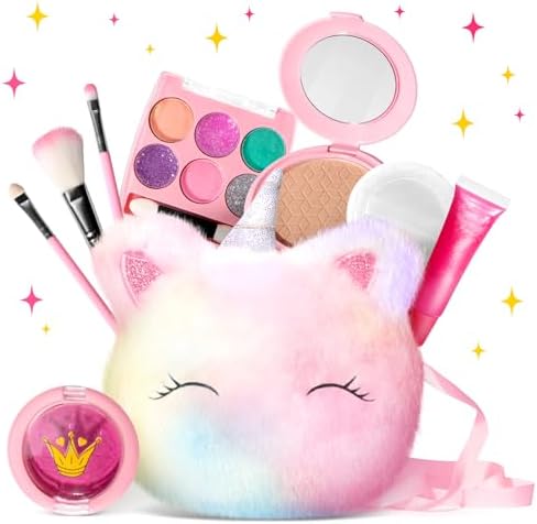 ULOVEME Kids Washable Makeup Kit for Girls 4-6 with Small Coin Purse(5.5x5.25in) - Real, Non Toxic Makeup for Little Girls - Umicorns Gifts for Girls