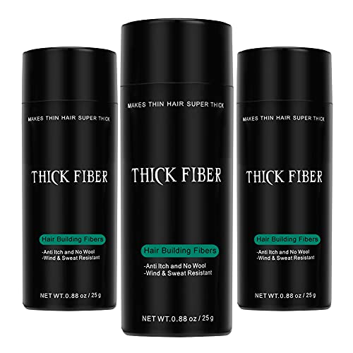 THICK FIBER Hair Building Fibers for Bald Spots & Thinning Hair (LIGHT BROWN, Pack of 3) - 25g Bottle - Conceals Hair Loss in Seconds - Hair Fibers for Men & Women