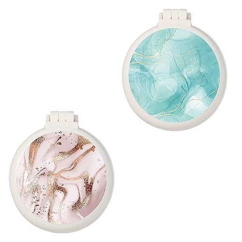 Mini hairbrush, pocket hairbrush with mirror, portable for purse/pocket, travel size (2 Piece Marble 1)