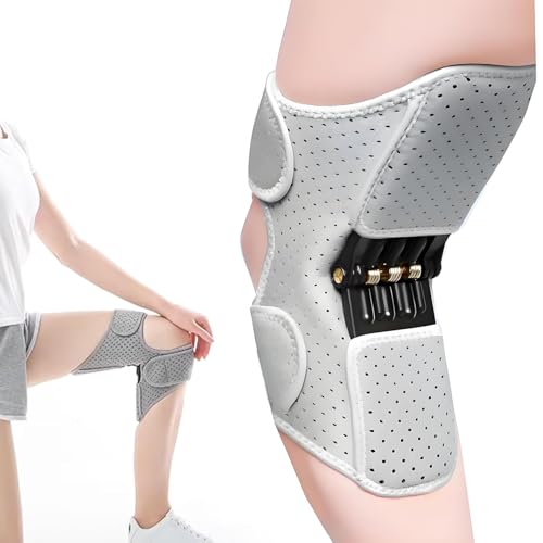 Spring-Powered Knee Support Brace - Boost Joint Assistance for Stairs, Squats & Daily Mobility - Ergonomic Patella Support with Adjustable Straps for Elderly & Active Adults（grey）