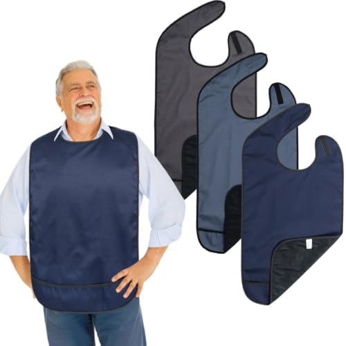 Modaliv Solid 3 Pack Premium Bib for Adults Reusable Clothing Protector for Women and Men - Waterproof Adult Bibs for Eating - Crumb Catcher Gift for Men - Machine Washable Bib Gift for Women