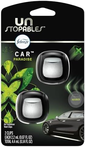 Febreze Vent Clip Car Air Freshener, Odor Eliminator, Unstopables Paradise Scent, 2 CLIPS