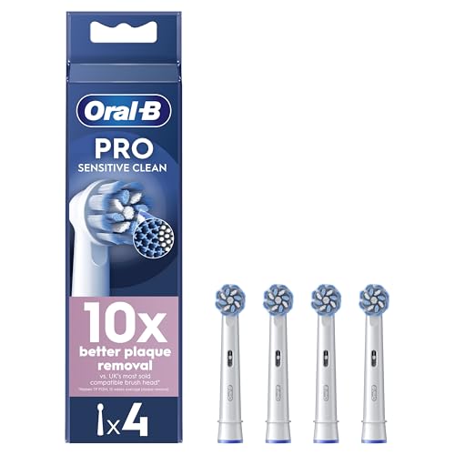 Oral-B Pro Sensitive Clean Electric Toothbrush Head, X-Shaped & Extra Soft Bristles for Gentle Brushing & Plaque Removal, Pack of 4 Toothbrush Heads, White