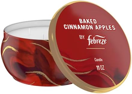 Febreze Scented Candle, Baked Cinnamon Apples Scent, 11 oz 4 Wick Candle, Single Pack