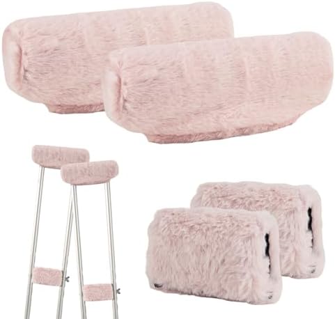4-Pack Premium Fluffy Crutches Padding, Ultra-Soft Breathable Crutch Pads for Armpits and Hand Grips, Machine Washable Crutch Cushions, Comfort Fit for Adults and Youth (Pink)