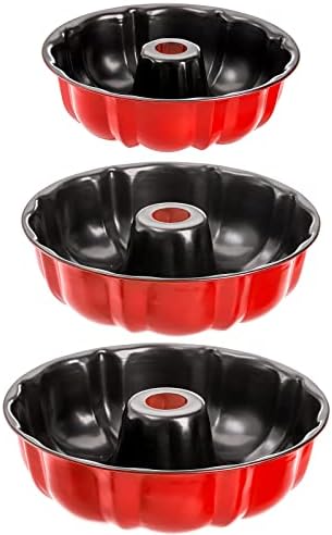 Tosnail Set of 3 Non-Stick Fluted Cake Pan, Tube Pan Round Cake Pan Steel Baking Pan Instant Pot Bakeware - 7", 8.5", 9.5", Red
