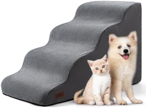 4 Tiers Dog Ramp and Stairs for Beds - Non-Slip Sturdy Pet Steps - for Small Dogs and Cats to get on High Bed