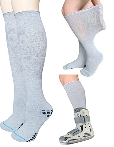 2 Pairs Walking Boot Socks for Orthopedic Walker Brace, Replacement Sock Liner Knee High Tube Sox Under Air Cam Walkers and Fracture Boots, Air Cast Surgical Leg Cover
